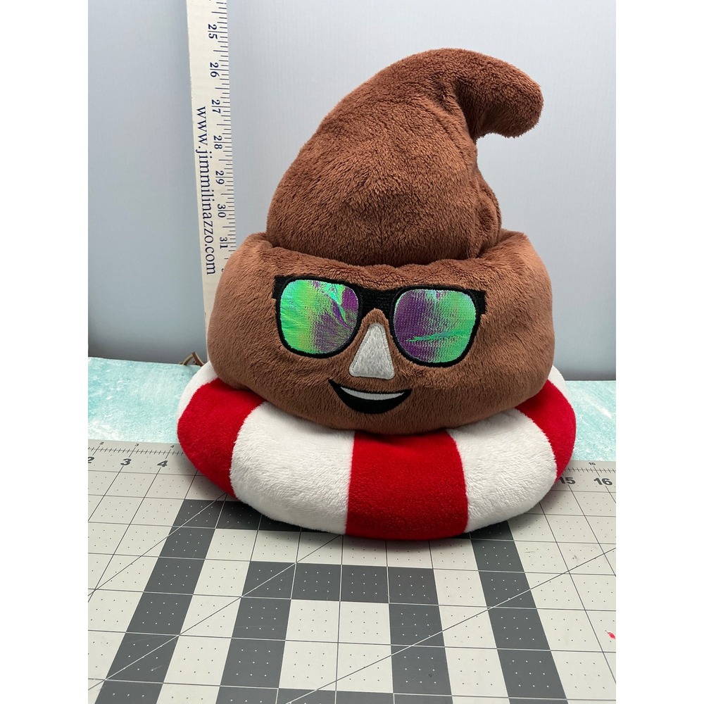 Six Flags Poop Emoji Plush hat with Sunglasses‎ & Lifesaver Ring Stuffed Toy